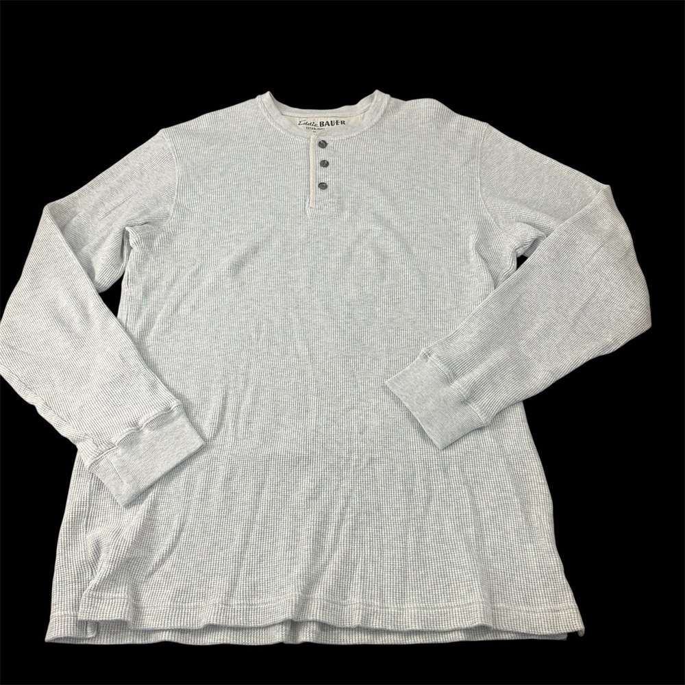 Eddie Bauer Men's Tall Large Gray Waffle Knit‎ Henley Shirt 100% Cotton Dexter
